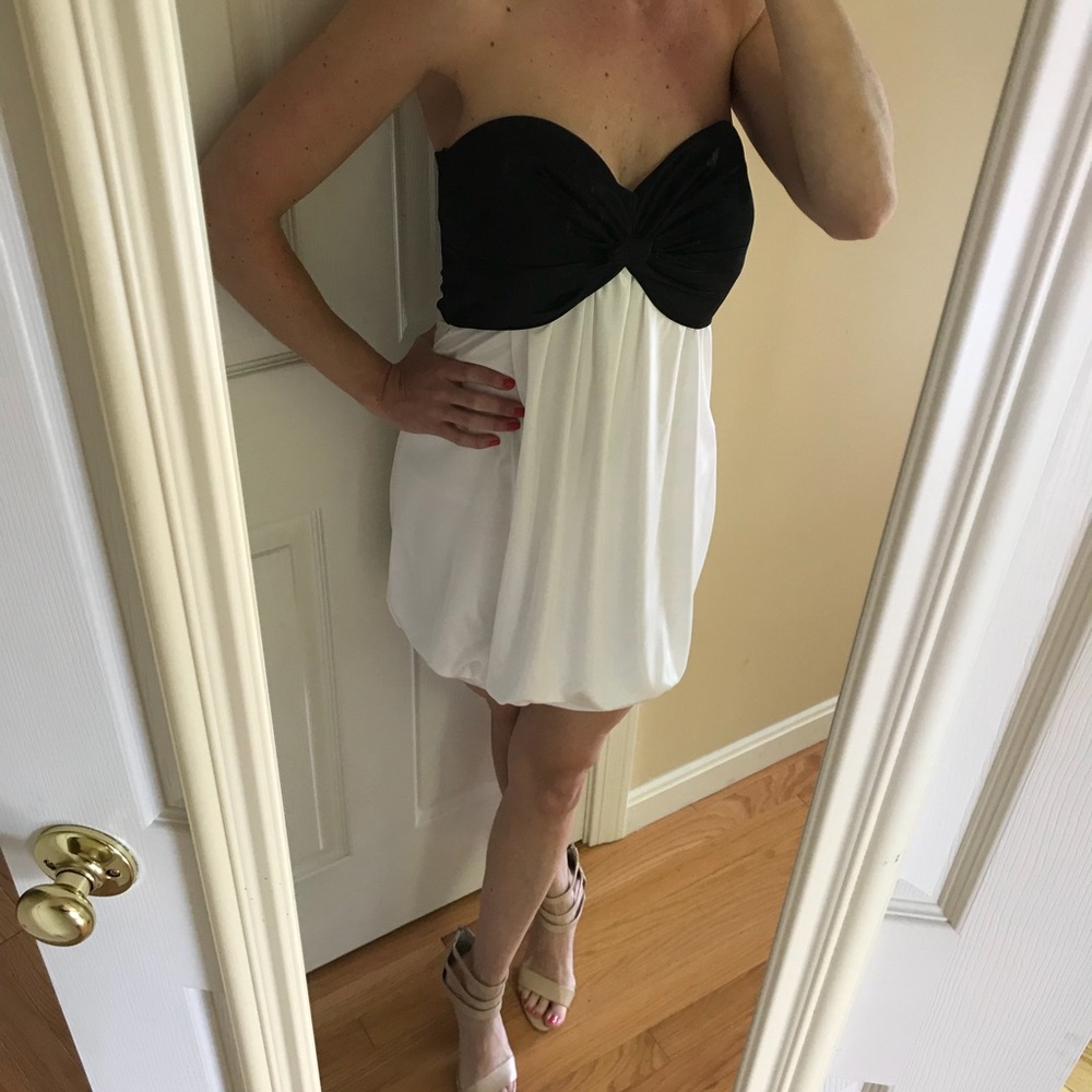 Black & white strapless dress